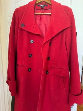 DKNY Red Wool Pea Coat